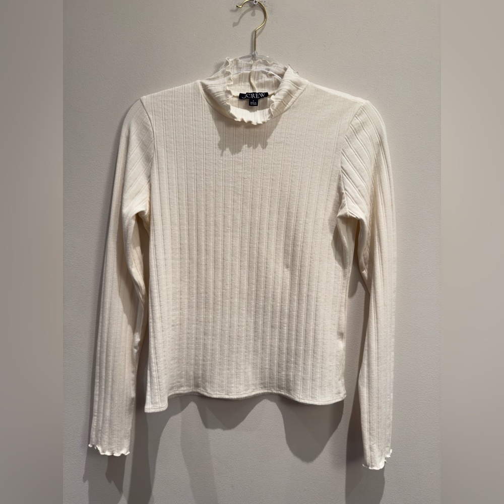 J. Crew - Cream Ribbed Ruffle Neck & Sleeves Turtle Neck Size Small Women’s